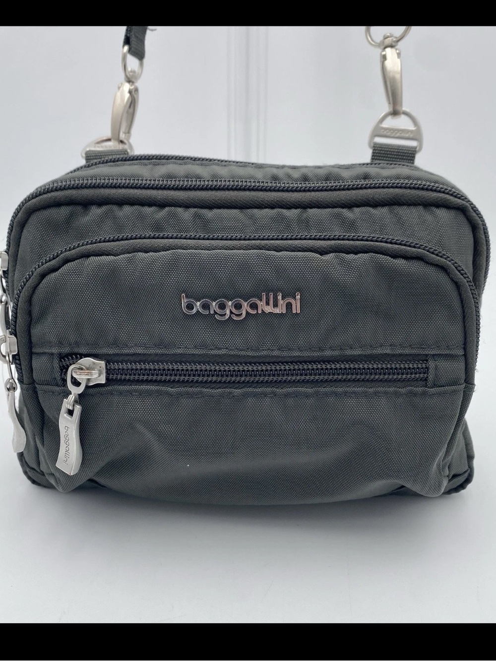BAGGALLINI Triple Zip Essential Travel Nylon Lightweight Crossbody Bag Gray